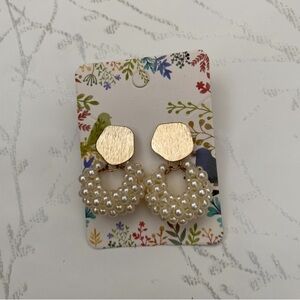 Golden Textured Studs with Pearl Halo Earrings